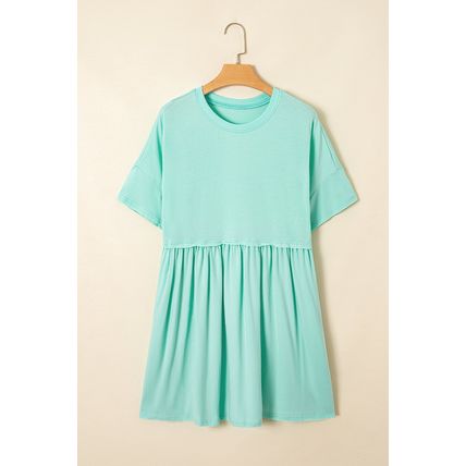 Moonlight Jade Solid Color Pocketed Raw Edge Babydoll Dress