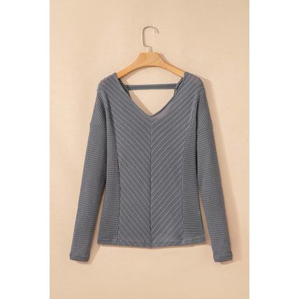 Sleet V Neck Chevron Texture Patchwork Long Sleeve Knit Top