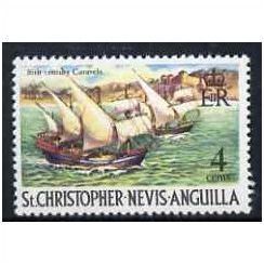 St Kitts Nevis QEII 1970 4c Portugese Caravels Mounted Mint MM SG 210 stamp boat