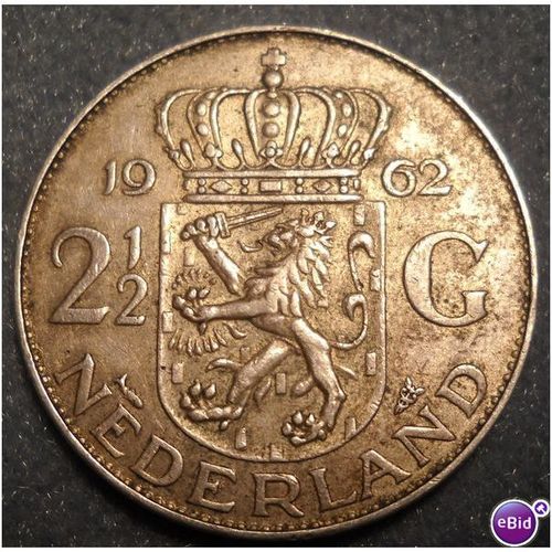 1962 Dutch Netherlands 2-1/2 Gulden Guilder Silver Coin