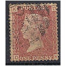 1858 SG43 1d Red Plate 145 Good/Fine Used Check Letters "DK".