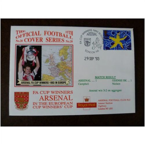 1993 Arsenal v Odense BK 15th Official Football Cover 20 European Winners Cup