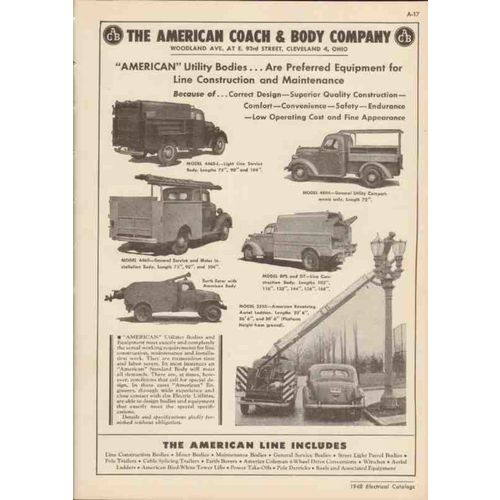 american coach body company 1948 utility line truck vintage catalog