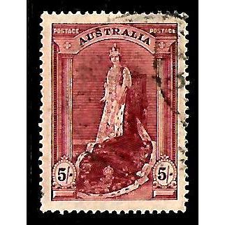 AUSTRALIA 1938 5s CLARET QUEEN ELIZABETH II SG176 FINE USED