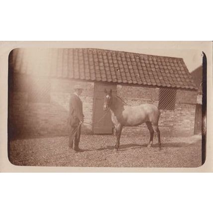 Race Racing Horse Training At Stable Farm Stables Antique Real Photo Postcard