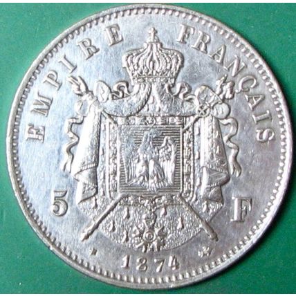 1874 5Fr France. Challenge Coin, Souvenir. REPLICA. 83.