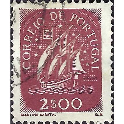PORTUGAL, SHIP, 15th C Caravel, lilac-brown 1943, 2esc