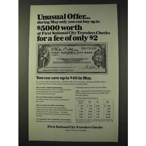 1973 First National City Bank Travelers Checks Ad