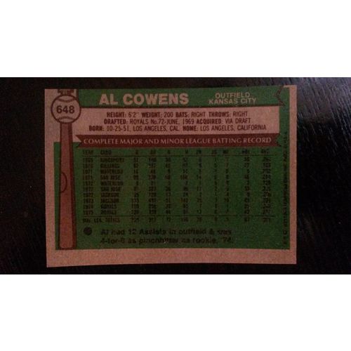 1976 Topps Card # 648 Al Cowens Good (2) Kansas City Royals