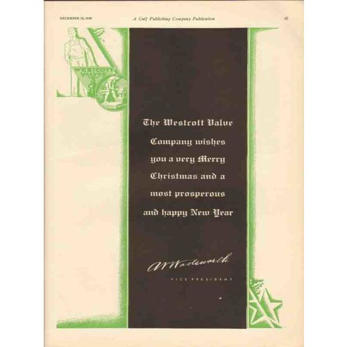 WESTCOTT VALVE COMPANY 1930 Christmas New Year wishes vintage ad
