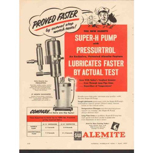ALEMITE 1955 proved faster Super-H Pump grease lubricates vintage ad