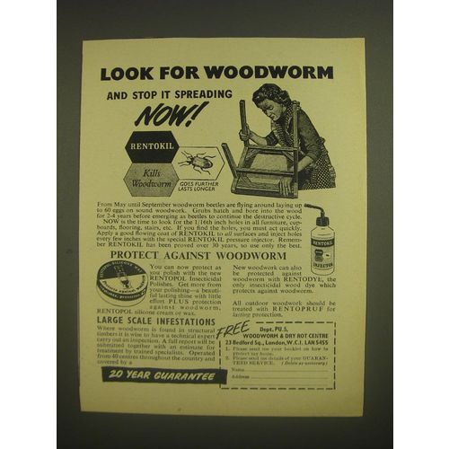 1958 Rentokil Rentopol, Rentodye and Rentopruf Ad - Look for woodworm and stop