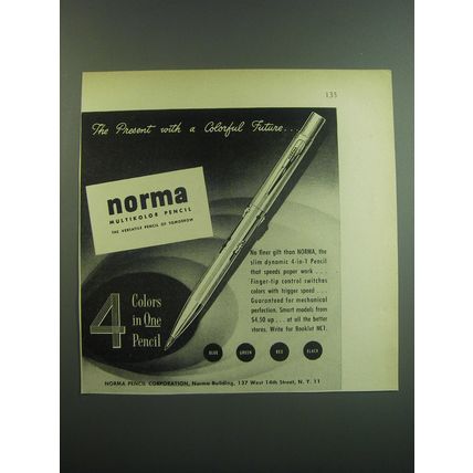1949 Norma Multicolor Pencil Ad - The present with a colorful future