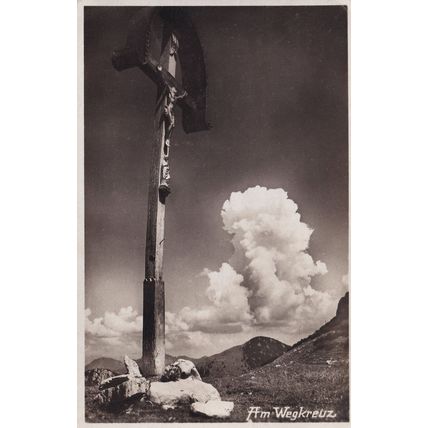 AM Wegkreuz German Crucifix Religious Old Real Photo Postcard