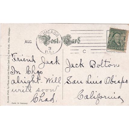 Tribune Building, Chicago, IL - Antique Postcard & Stamp - San Luis Obispo, CA