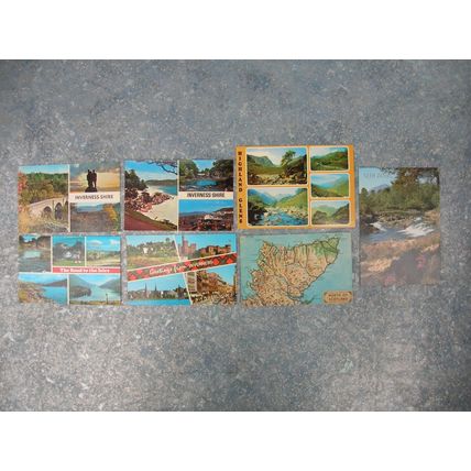 7 old Scottish (Scotland) Postcards – Glen Affric, Morar, River Moriston etc.