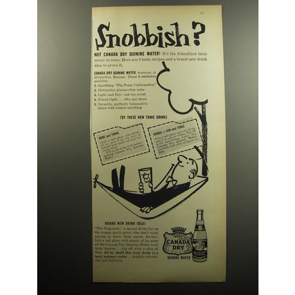 1957 Canada Dry Quinine Water Advertisement - Snobbish?