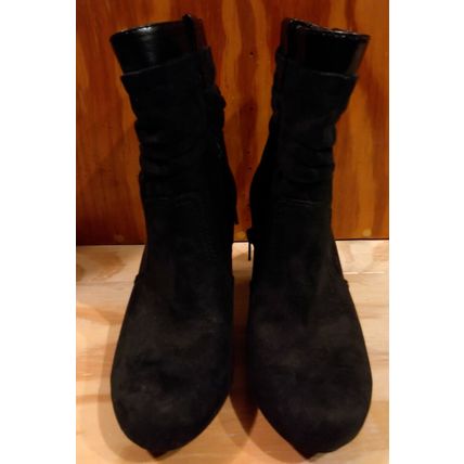 Laura Ashley Black Mid Calf Booties 8B/38 Suede Zippered 3" Heel Fall Shoes