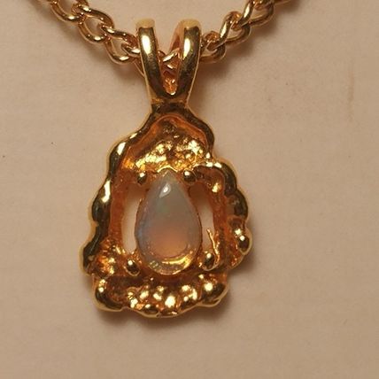 Gold Nugget Opal Necklace Gold Cable Chain 24" Tear Drop Opal Pendant