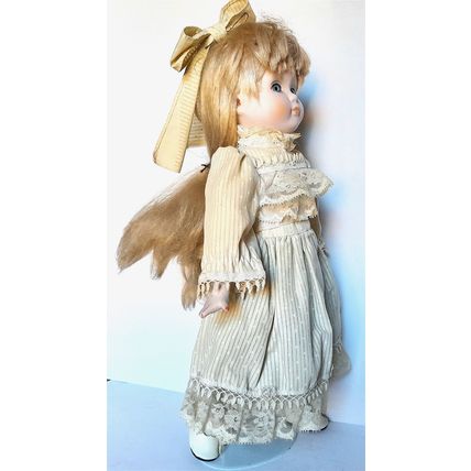 A PORCELAIN DOLL - SALLY - BLONDE HAIR - COTTON DRESS - 41 cm tall VERY GOOD