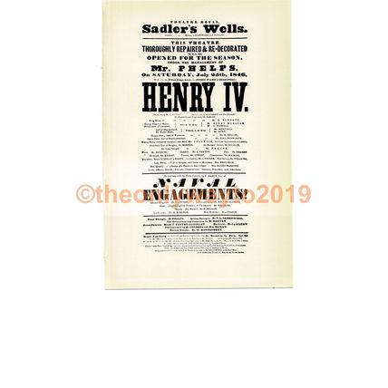 Sadler's Wells, Henry IV, Advert, 1846, Book Illustration (Print), 1934