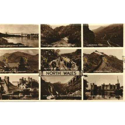 N Wales, 9 Image Multiview, Valentines RP Postcard, 1950s?