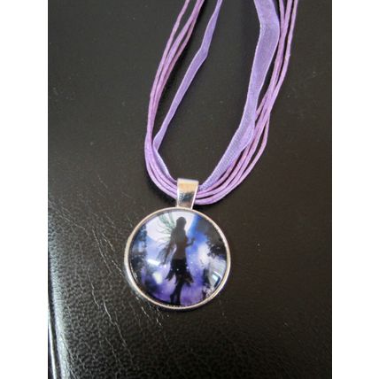Beautiful Purple Fairy Moonlight Glass Cabochon Pendant Organza Necklace Gift