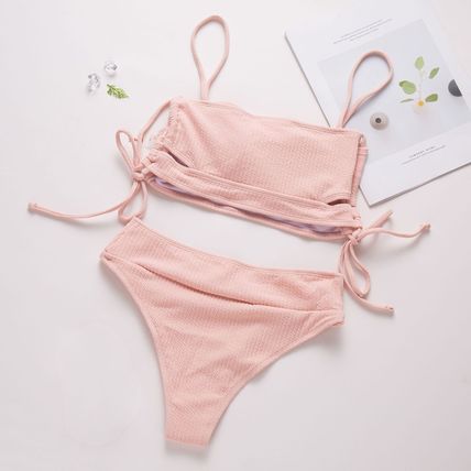 New sexy high-waisted for bikini women with striped ribbed fabric and tie straps