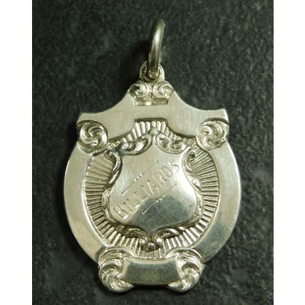 Vintage Sterling Silver Albert Watch Chain Billiards Fob Medal By BMC 1929