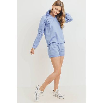 Women's French Terry Hood With V-neck Long Sleeve Top