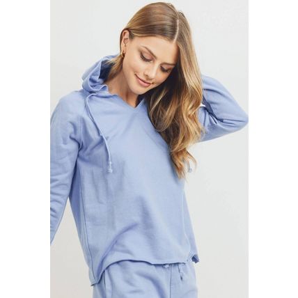 Women's French Terry Hood With V-neck Long Sleeve Top