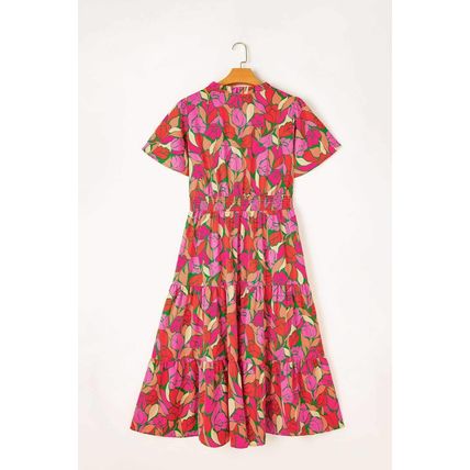 Rose Floral Short Sleeve Smocked Waist Maxi dress