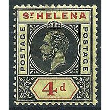 St Helena 1913 SG85 4d Black & Red/Yellow Mounted Mint ... .