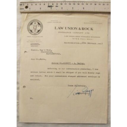 1937 attractive letter Law Union & Rock Insurance