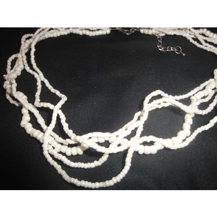 Unique handmade 5 strand shell & white glass seed bead summer 16" necklace