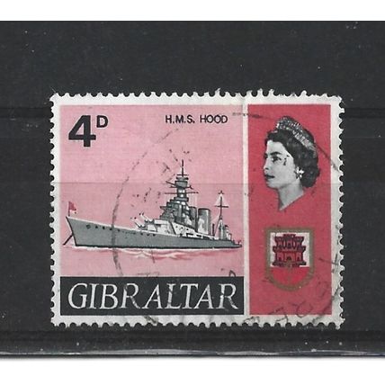 Gibraltar.SG205 4d HMS Hood (battle cruiser).Fine Used.Mar24