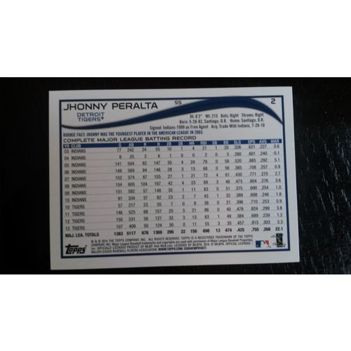 2014 Topps Mini Card # 002 Jhonny Peralta Mint (9) Detroit Tigers