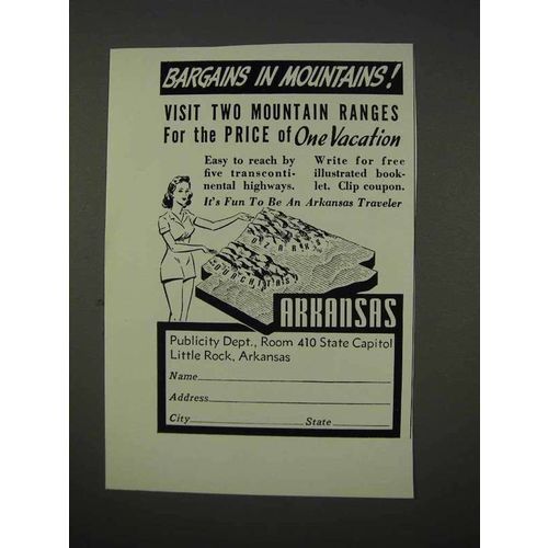 1941 Arkansas Tourism Ad - Bargains in Mountains