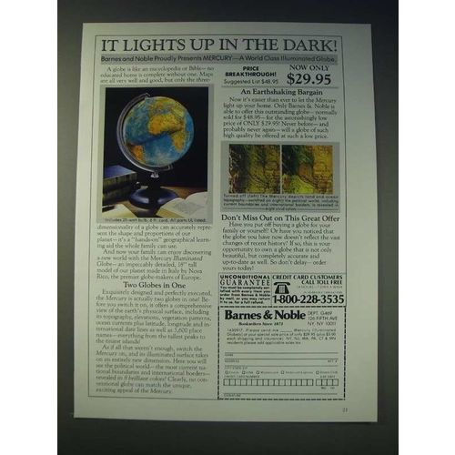 1989 Barnes & Noble Mercury Illuminated Globe Ad - It lights up in the dark