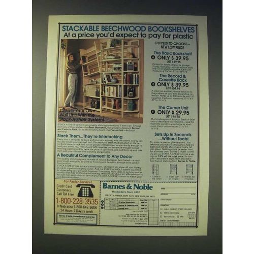 1989 Barnes & Noble Stackable Beechwood Bookshelves Ad