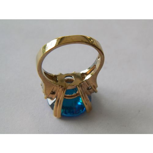 SIZE 7 STERLING SILVER GOLD OVERLAY13ct BLUE CZ SOLITAIRE CLEAR ACCENTS