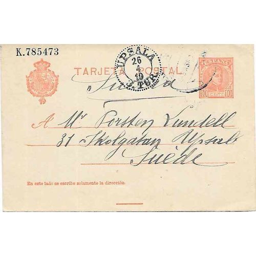 Spain Postal Card 1910 Durango Vizcaya to Upsula, Sweden