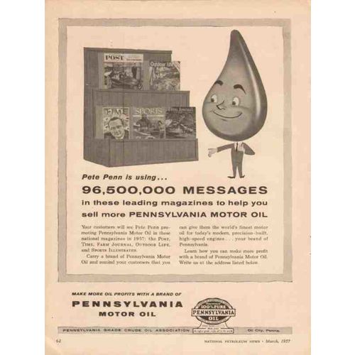 PENNSYLVANIA GRADE CRUDE OIL ASSOC 1957 leading magazines vintage ad