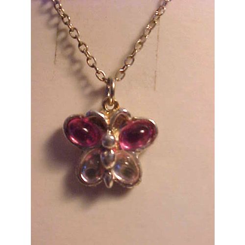 Pink Butterfly Necklace Butterfly Pendant 5/8" on Silver Cable Chain 18"