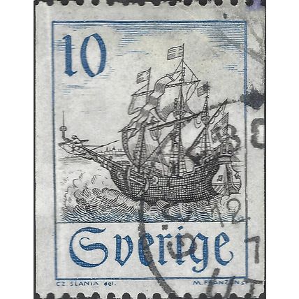 SWEDEN, SHIP, Merchant Ship Oresund 1661, blue 1967, 10ore, #4