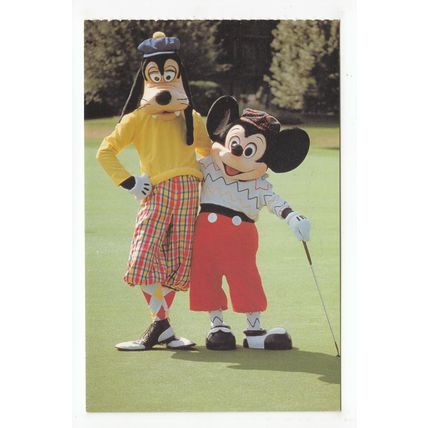 Mickey Mouse & Goofy Playing Golf Postcard Walt Disney World C