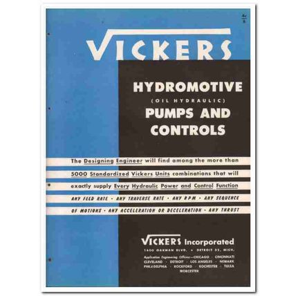 Vickers Inc 1945 vintage industrial catalog Hydromotive pumps controls
