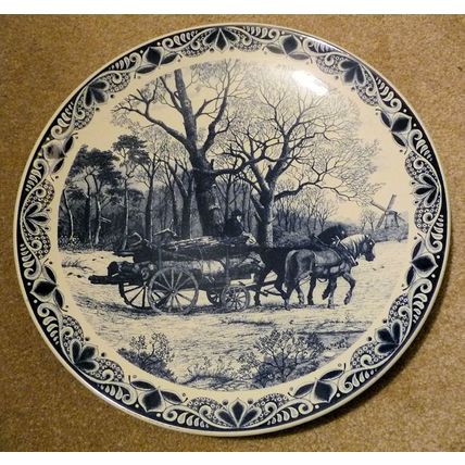 VINTAGE Large 15" wall hanging Delfts Blauw Platter, Blue Transferware Chemkefa