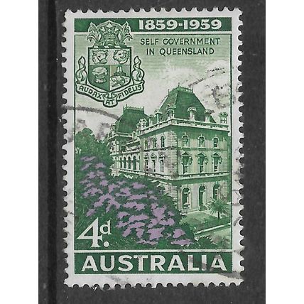 AUSTRALIA 1959 CENT QUEENSLAND SELF GOV 4d PARLIAMENT HOUSE SG 332 FINE USED