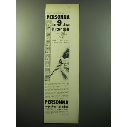 1950 Personna Injector Razor Blades Ad - Personna the 9 shave injector blade